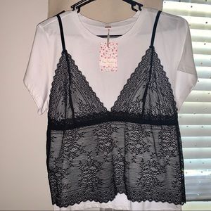 Free People White Top w/ Lace Over Shirt